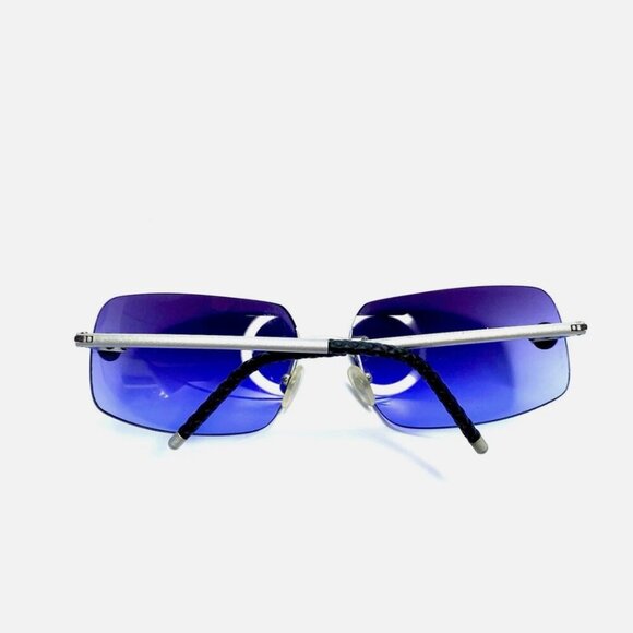CHANEL Y2K Sunglasses Matte Silver Rimless Wrap Blue/Purple Lens main image 8
